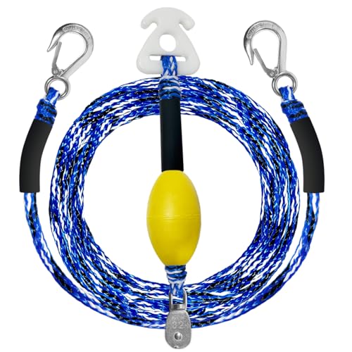 Self Centering Boat Tow Harness for Tubing & Wakeboarding 3 Foam Floats Anti-Sink Design Heavy Duty Tow Harness Kits for Pontoon Jet Ski Dinghy 12ft/16ft/24ft (Blue Black & White 12 FT)