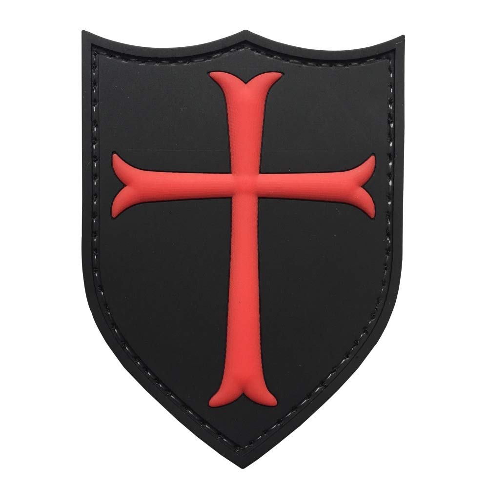 uuKen Knights Templar Cross Crusaders Shield Patch PVC with Hook Fastener Back for Hats Caps Bags Vests Plate Carriers (Black)