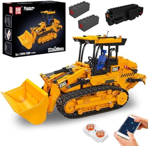 Mould King 17098 Technik Raupenradlader Baustein-Modell | 1208+ Teile RC Baumaschinen Set | Raupenantrieb, Schaufelheben & Heckaufreißer beweglich | APP ferngesteuert Bulldozer Kle