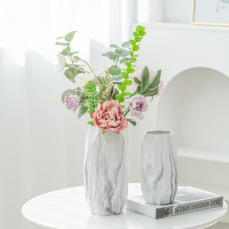 Vaso Cilindrico In Ceramica Bianco Marmo - Alto 25 Cm, Design Moderno Per Fiori Pampas E Decorazioni Interni - Foto 9
