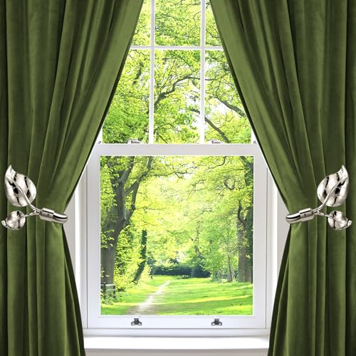 Image of HIKMLK Bright Nickel Leaf Shaped Curtain Holdbacks 2pcs, Handmade Metal Side Holders Hooks for Wall, Tieback Pull Backs for Drapes Drapery Home Window Decoration