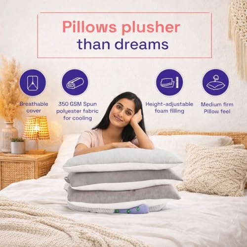Image of LA VERNE Microfiber Virgin Microfibre Blown Technology Filled Luxurious Anti Bacterial Cloth Sleeping Pillow Pack of 2 (27X16 Inch) (Multi)