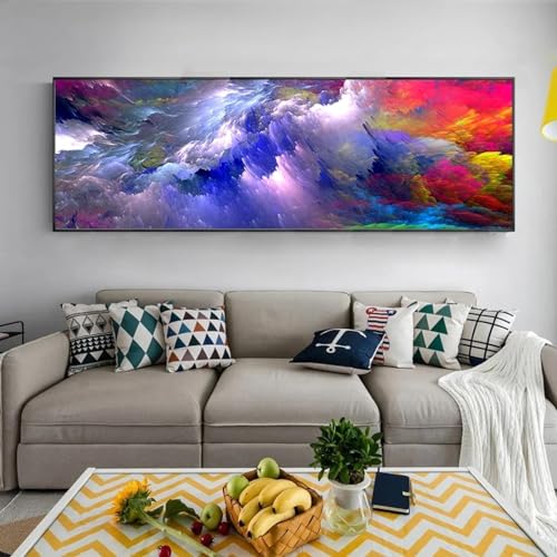 Cuadro abstracto de paisaje con nubes coloridas en lienzo de 60x180cm 4