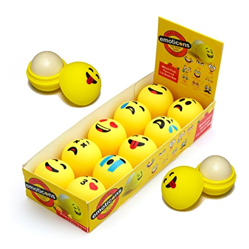 Emoji Lip Balm Set of 10 Emoticon Themed Chaptstick Balls Mixed Fruit Flavors