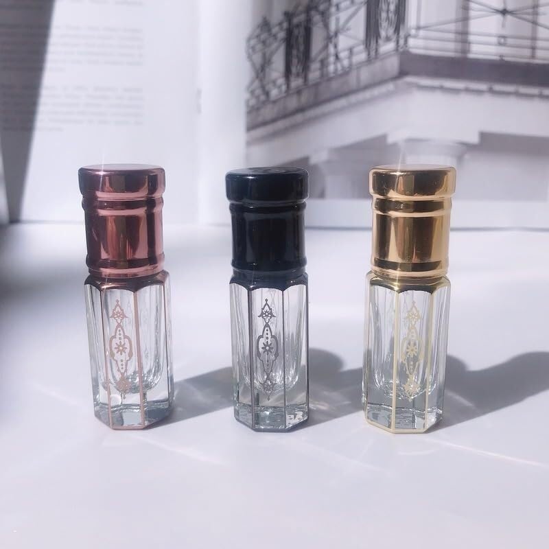 Mini Bottiglie di Profumo da Viaggio, Atomizzatore di Profumo Mini Rotolo di Profumo su Bottiglia 3ml Contenitore Semplice Vuoto Portatile Bottiglia di Olio Essenziale in Vetro Placcato Oro Ricaricabi