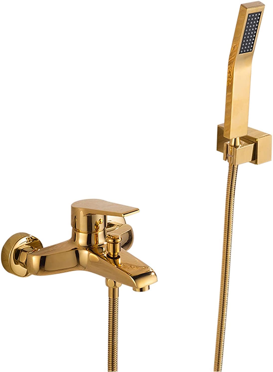 OZBMA Bathtub Faucet Wall Mounted Bath Tap Titanium Gold Tub Mixer With Handheld Shower Set, Brass Filler Hot and Cold Water Aerator