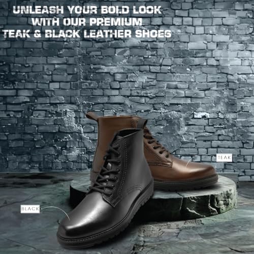Image of Thomas Crick Genuine Leather Men's Lace-Up Boots with Zipper | Stylish Ankle Boots with Cushioned Insole, Flexible Wedge Sole & Breathable Lining