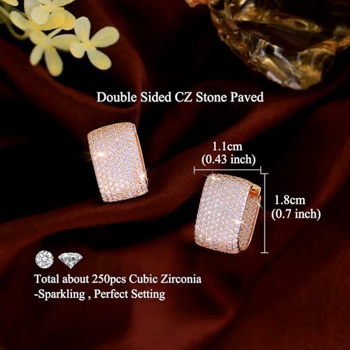 CWWZircons Double Sided Micro Pave Cubic Zirconia Rectangle Hoop Earrings for Women Silver Plated Crystal Jewelry (champagne gold) by CWWZircons - Used condition - Image 5