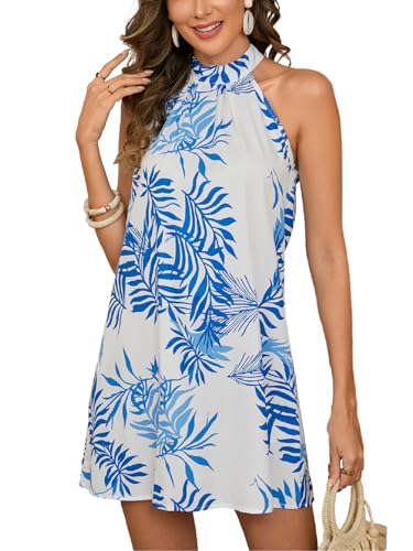 Image of Floerns Women's Sleeveless Floral Print Sundress Halter Neck A Line Short Dress