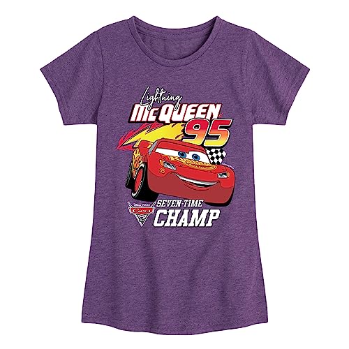 Disney Cars - Lightning Mc Queen Seven Time Champ - Toddler and Youth Girls Short Sleeve Graphic T-Shirt