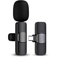 Wireless Lavalier Microphone for Android, Smartphones, Lapel Microphone for Video Recording, Clip on Wireless mic for Podcast, Interview, YouTube, Vlog, Live Streaming 1 Mic - USB-C, Black
