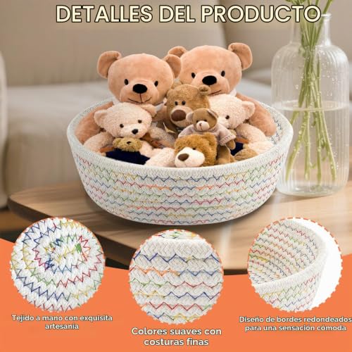 Miniatura 3 de Jerhyun 2 Piezas Cestas De Almacenamiento Trenzadas Con Cuerda De Algodón, Cesta Trenzada Algodón Para Decoración Y El Almacenamiento En Dormitorios, Salones Y Oficinas Blanco