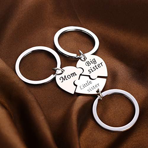 Yeeqin 3Pcs/Set Mom Big Sister Little Sister Keychains Set Mother Daughters Matching Heart Pendant Jewley Set #TOP3