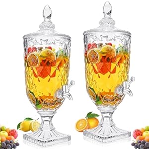 2 Pcs Drink Dispensers for Parties 0.8 Gallon Glass Beverage Dispenser with Stand and Spigot Vintage Iced Beverage Dispenser Crystal Drink Dispensers Glass Fountain for Birthday Party Home