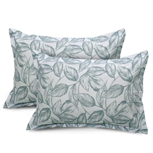 Image of Huesland by Ahmedabad Cotton 144 TC Cotton Pillow Covers Set of 2 - White & Teal