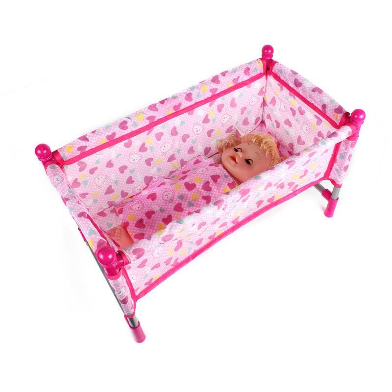 zalati Sleeping Bed Mini Doll Toy with Lovely Dots Pattern for Doll Toy Games - Pink