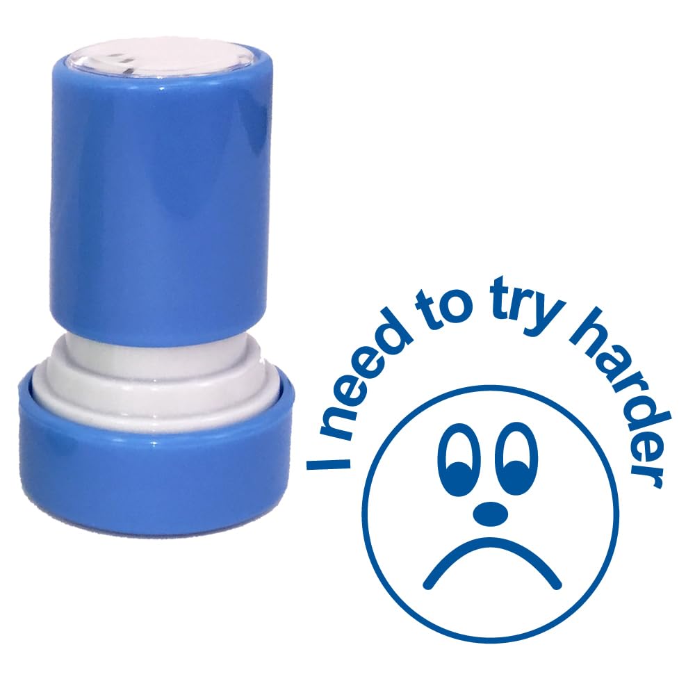 Blue I Need To Try Harder, Self-Assessment, Teacher Stamp. Self-Inking, 22Mm, Reinkable, Quality Stamper For Marking. Ink
