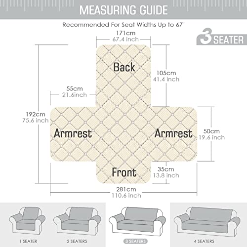 Image of TAOCOCO Couch Cover, Waterproof Furniture Protector Sofa Cover for 3 Seaters with Elastic Straps Anti-Skid Sofa Slipcover (Grey /Beige, Large)