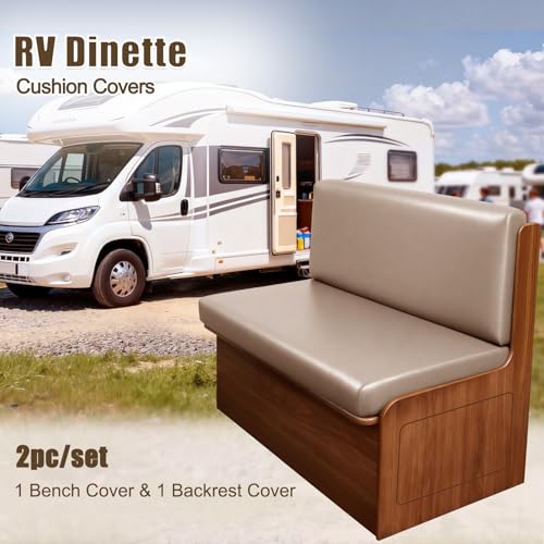 Image of SearchI PU Leather RV Dinette Cushion Covers, Stretch Camper Cushion Slipcovers for Travel Trailer Couch RV Booth Seat, Replacement Camper Sofa Chair Protector(1 Backrest Cover & 1 Bench Cover, Taupe)