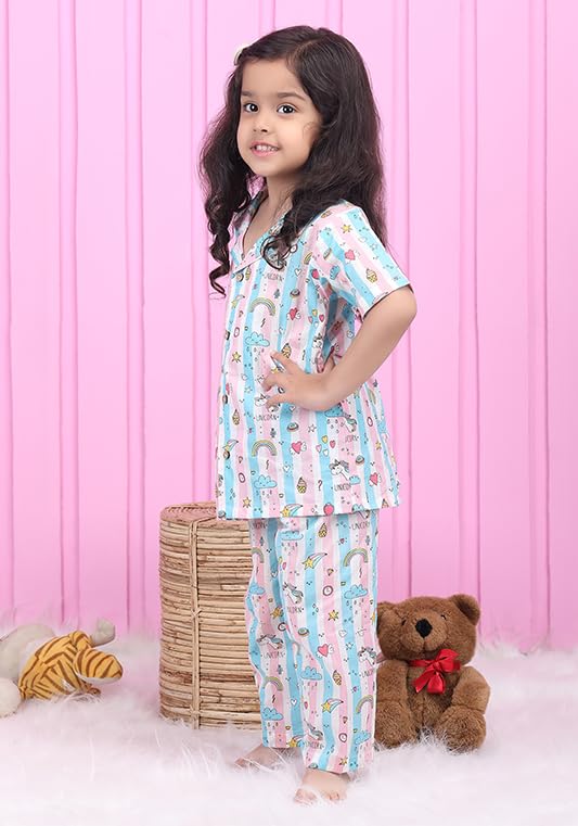 Image of POLKA TOTS 100% Pure Cotton Half Sleeve Night Suit for Kids, Girls & Boys | Cotton Pyjama Set | Unisex Night Dress for Children | Night Suit for Girls |Sleepwear for Kids | Winter Night Dress for Boys