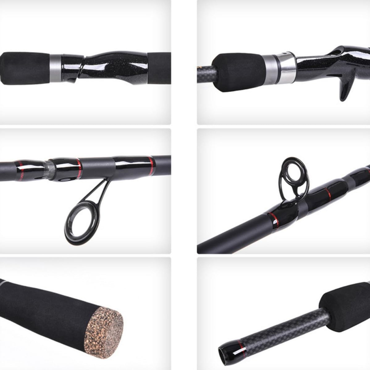 Canna da Pesca in Carbonio a 6 Sezioni 2,4m Canna Leggera ad Alta Resistenza per Pesca al Bass e Mare Design Compatto e Corpo Liscio Opaco