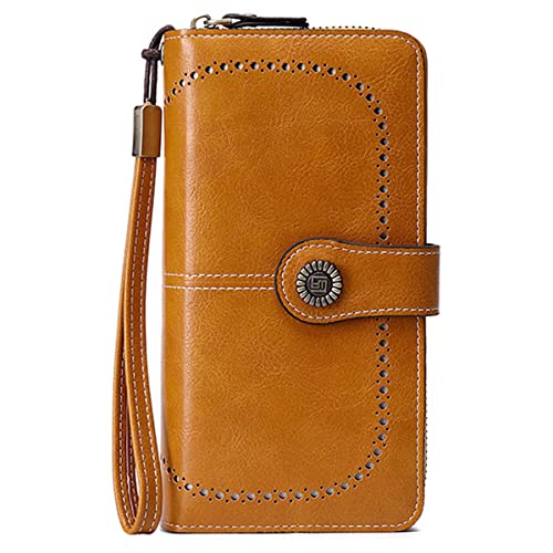 Wallets for Women PU Leather Credit Card Holder with RFID Blocking Large Capacity Wristlet Purse, Yellow, One Size