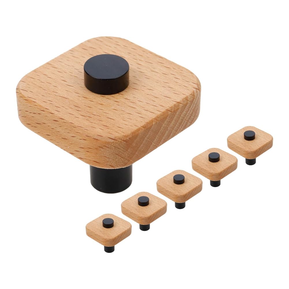 Littimoon Wood Knobs,6Pcs Natural Wooden Dresser Drawer Knobs Kitchen Cabinet Pulls Handles Square Drawer Dresser Cabinet Handle