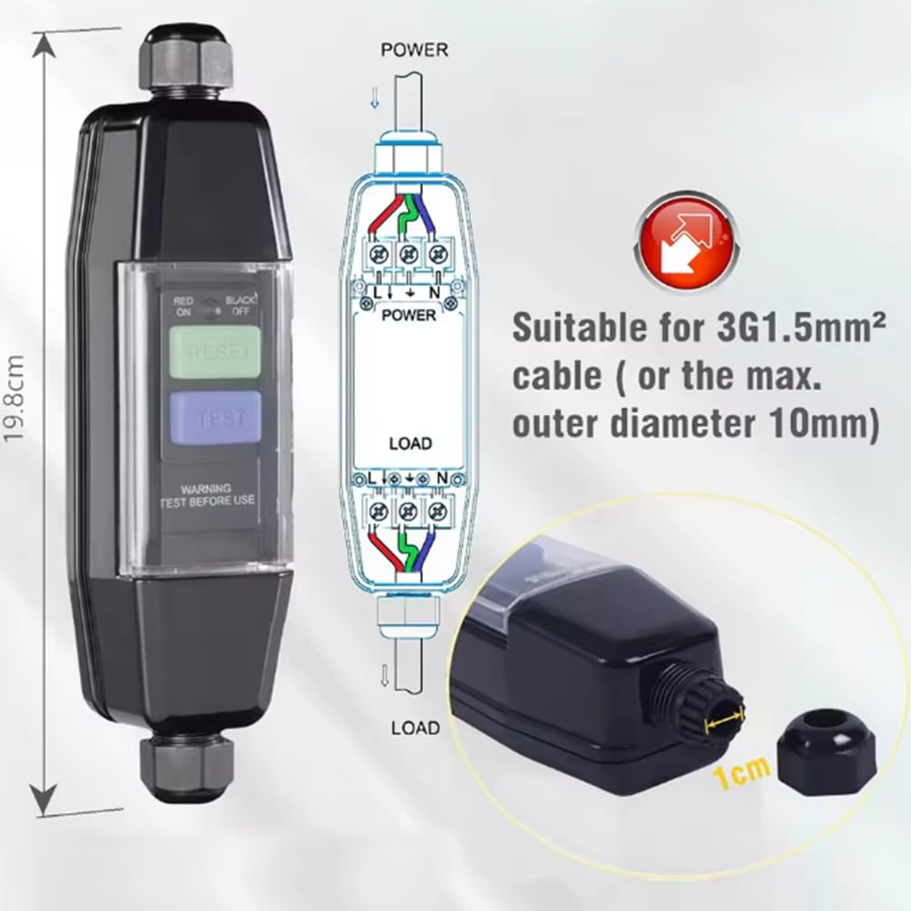 Interruttore di sicurezza intermedio, connettore RCD, PRCD 30 MA, antielettrico, per esterni