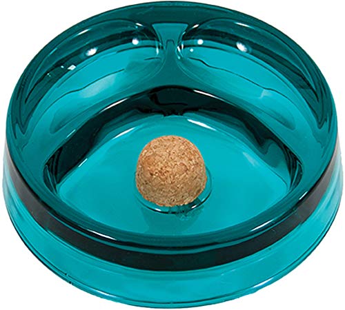 EA Carey 6.75" Diameter Glass 2 Pipe Ashtray w/Cork Pipe Knocker (Teal)