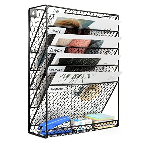 EasyPAG Support mural à 6 étages en maille métallique A4 pour dossiers, courrier, magazines, noir Cover