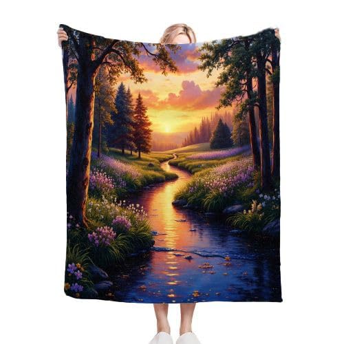 Manta Polar 220 x 240 Paisaje Fluvial, Mantas de Franela Mantilla para Cama 135/150, Microfibra Manta de Viaje Multiuso para Oficina Niños y Adultos, 220x240 cm A227