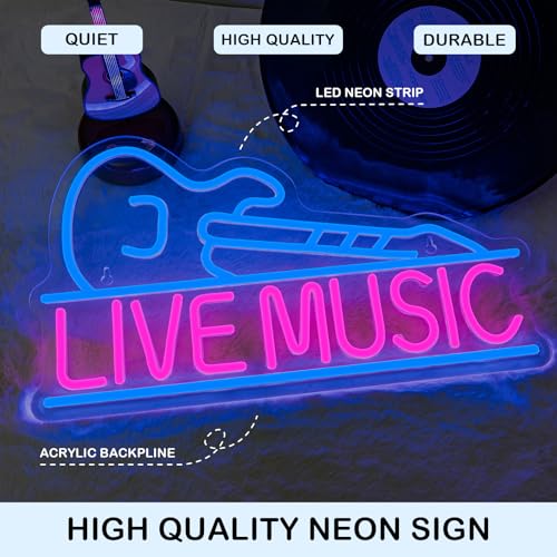 Image of Horseneon Guitar Neon Signs for Wall Decor,Live Music Neon Lights for Bedroom,Guitar Led Light up Sign with USB Powered for Music Party, Bar, Club