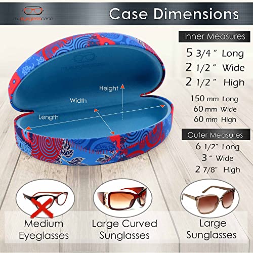 Image of Large Curved Sunglasses Case - Women Hard Shell Glasses Holder - XL Large Eyeglass Case with Pouch &Cloth