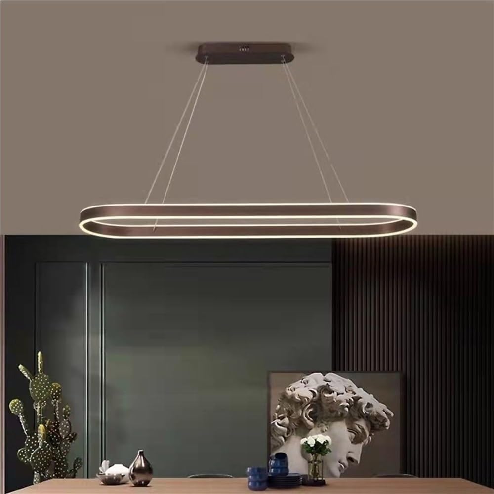 Lampadario a sospensione dal design ovale creativo a LED, dimmerabile, lineare, regolabile in altezza, per ufficio, bar, caffè, tavolo da pranzo (nero, 120 cm / 47.2in)