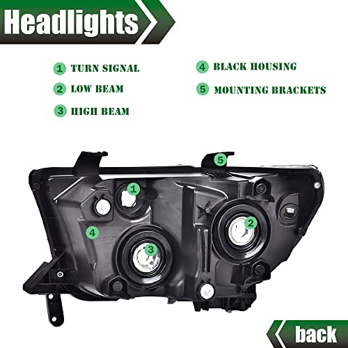 Image of GRAND ORANGE Headlights Assembly Compatible with 2007-2013 Toyota Tundra /2008-2017 Toyota Sequoia Driver & Passenger Side Clear Lens Black Housing 811100C051 811500C051 TO2503171 TO2502171