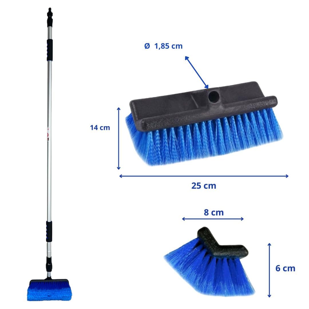 Set Spazzole Lavaggio Berger Con Asta Telescopica 130-190 Cm – Per Auto, Camper E Barca – Testine In Microfibra E Setole