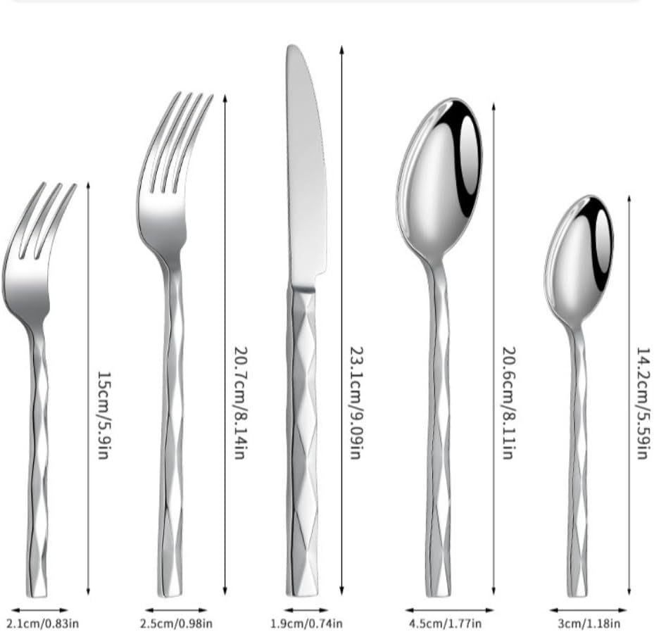 Forged Diamond Handle Kitchen Stainless Steel Silverware Tableware Flatware Cutlery Set Steak Knife Fork Spoon Teaspoon (Gold,5 pieces)