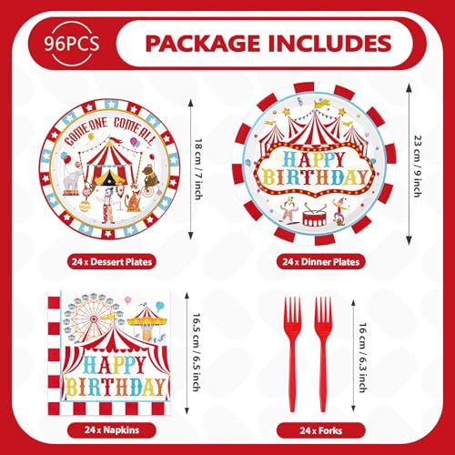 Grencian 96Pcs Circus Birthday Party Decorations, Serves 24 by Grencian - Used condition - Image 2