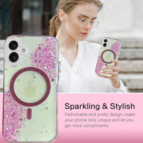 Image of mobistyle Glitter Cover Case for iPhone 16 | 6.1-Inch Compatible with Mag-Safe, Shiny Cute Bling Sparkle for Women and Girls Phone Cover iPhone 16 (Pink)