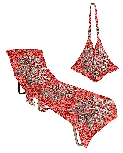 Snowflake, Beach Lounge Chair Towel Cover, Soft Chaise Lounge Towel with Side Pockets Patio Pool Chairs Cover for Beach/Pool Sunbathing 29x85 Starry Merry Christmas Red Xmas Winter