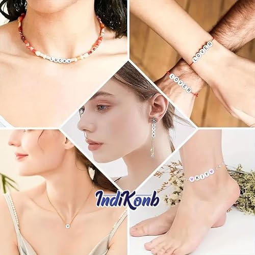 Image of INDIKONB Alphabet Round Single Letter Beads Set ? 26 Types A-Z, Perfect for Friendship Bracelet, Name Beads, Craft Beads, Jewelry Making & DIY Projects (with Box), White