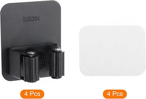 Miniatura 8 de uxcell 2pcs Mop Broom Holder Wall Mount, 304 Stainless Steel Mop Holder Self Adhesive Broom Hanger with Screws, Suitable for Bathroom, Laundry Room,