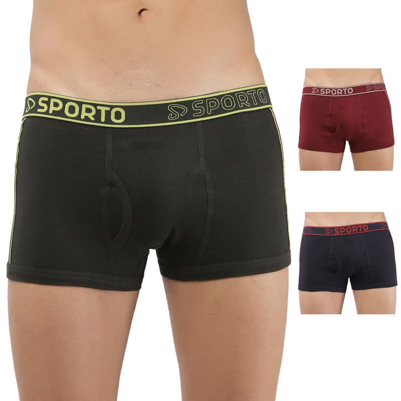 Image of sporto Men's Mid-Rise Super Soft & Comfortable Solid Cotton Square Trunks with No-Fold & No-Pinch Elastic Waistband (Combo Pack)