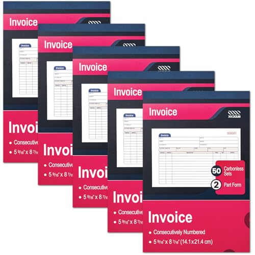xkdous 5 pack invoice receipt book 2-part carbonless 5-91634 x 8-71634 invoice book for small business 50 sets per book
