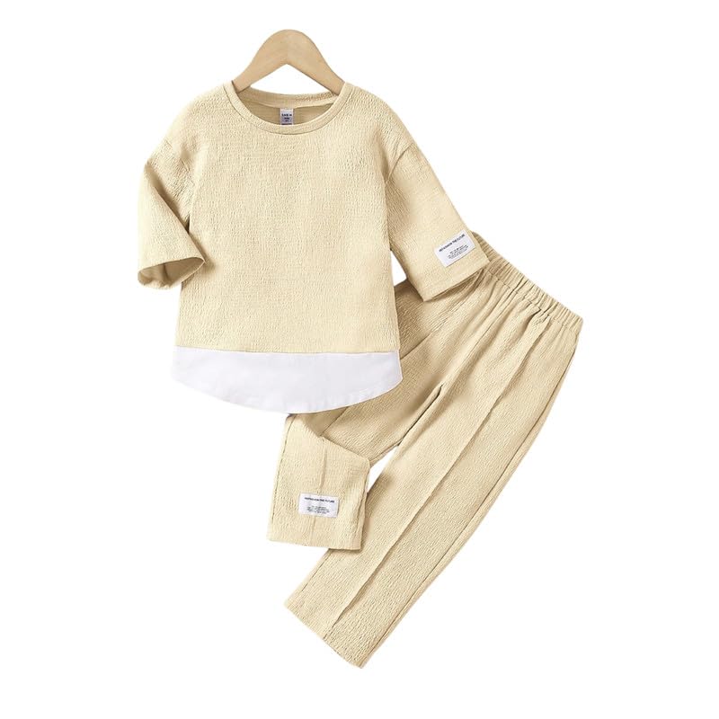 kids clothes for girls of Two-Piece Set, Short Sleeve Top with Wide Leg Pants, Cotton Textured Fabric, Casual Fashion western dress for girls