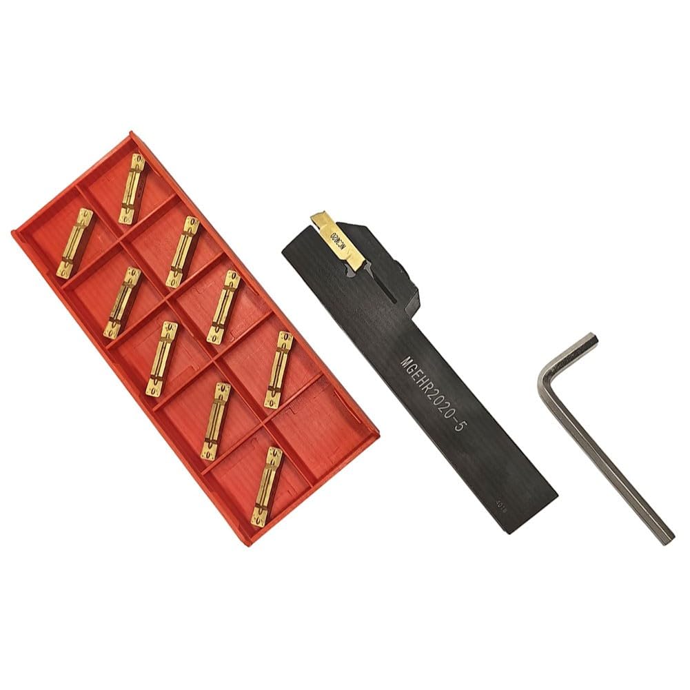 Kit de herramientas de corte de ranurado de torno de 12 piezas, 1 soporte de herramientas MGEHR2020-5, 10 insertos MGMN500-M y 1 llave, para acabado/semiacabado