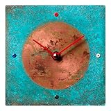 InTheTime 8-inch Turquoise Copper Wall Clock Square Large Silent Non-Ticking Unique Handmade - 7th W
