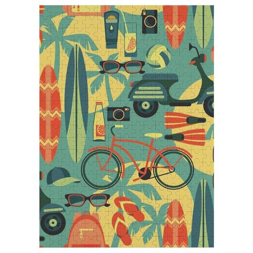 電気自動車、自転車、サーフボード 木製パズル パズル 娯楽 知育玩具 ストレス軽減 減圧 ジグソーパズル 装飾 室内装飾 壁飾り 誕生日プレゼント 初心者向け 子供 大人 300 PCS