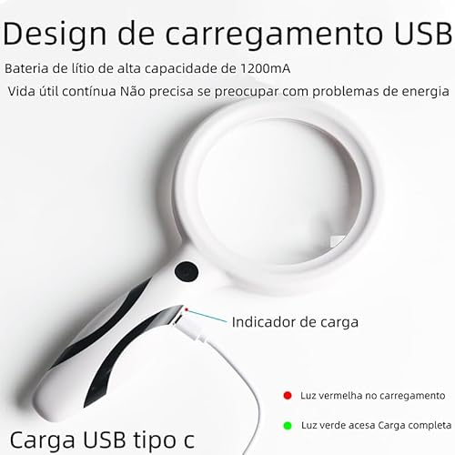 Lupa, Lupa com luz 30x 60x Lupa potente - Lupa para leitura Lupa grande Lupa de mão com luz Lupa par