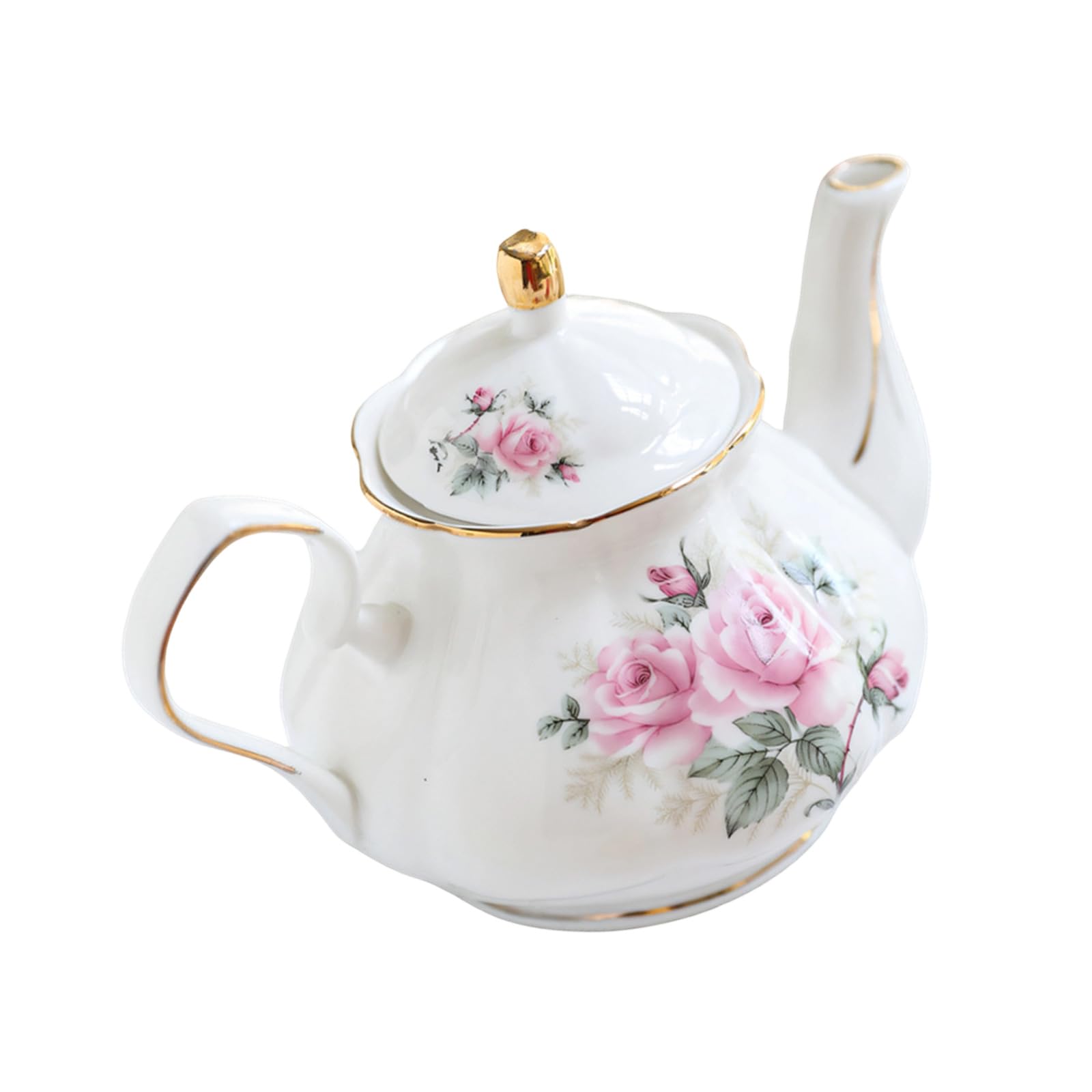 Linvimia Ergonomic Handle Ceramic Teapot with Floral Pattern and Gold Trim Porcelain Tea Pots Suitable for Gifting Ergonomic Handle Teapot